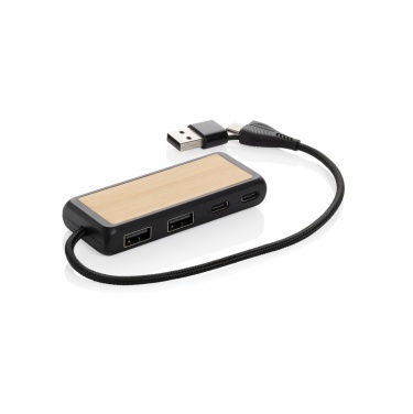 Logo trade promotional products image of: Link RCS recycled plastic and bamboo dual Input USB hub