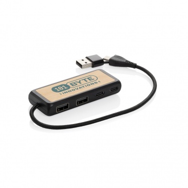 Logo trade advertising products picture of: Link RCS recycled plastic and bamboo dual Input USB hub