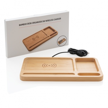 Logo trade business gift photo of: Bamboo desk organiser 5W wireless charger