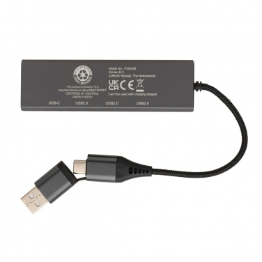 Logo trade advertising products image of: Terra RCS recycled aluminium hub with 3 USB ports