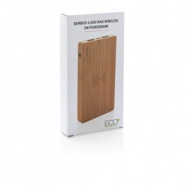 Logo trade corporate gifts picture of: Bamboo 4.000 mAh wireless 5W Powerbank