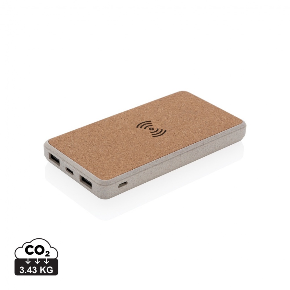 Logotrade corporate gift picture of: Cork and Wheat Straw 8.000 mAh 5W wireless powerbank
