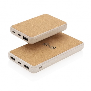 Logo trade corporate gift photo of: Cork and Wheat Straw 8.000 mAh 5W wireless powerbank
