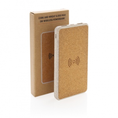 Logo trade promotional gifts picture of: Cork and Wheat Straw 8.000 mAh 5W wireless powerbank