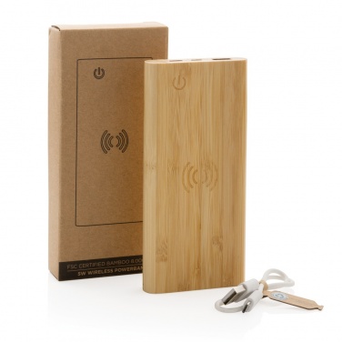 Logotrade promotional merchandise picture of: Bamboo 8.000 mAh 5W wireless powerbank