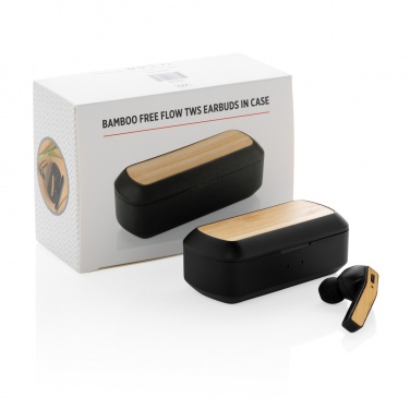 Logotrade promotional item image of: Bamboo Free Flow TWS earbuds in case