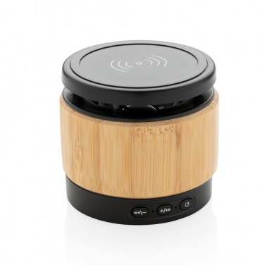 Logo trade corporate gifts picture of: Bamboo wireless charger speaker