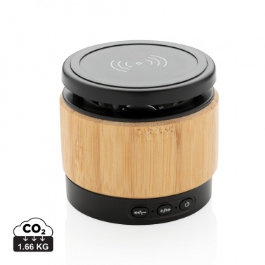 Logo trade corporate gifts picture of: Bamboo wireless charger speaker