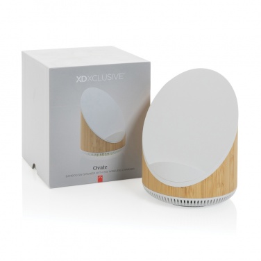 Logo trade promotional giveaway photo of: Ovate bamboo 5W speaker with 15W wireless charger