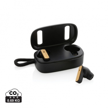 Logo trade corporate gift photo of: RCS recycled plastic & bamboo TWS earbuds