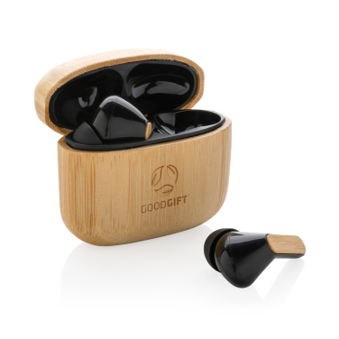 Logo trade promotional merchandise image of: Bamboo TWS earbuds with RCS recycled plastic