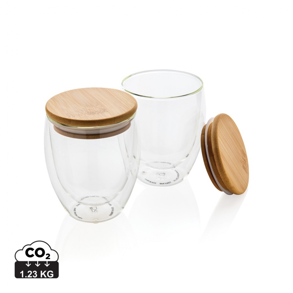 Logo trade promotional merchandise photo of: Double wall borosilicate glass with bamboo lid 250ml 2pc set