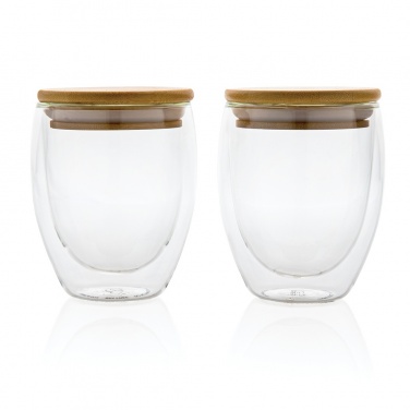 Logo trade corporate gifts picture of: Double wall borosilicate glass with bamboo lid 250ml 2pc set