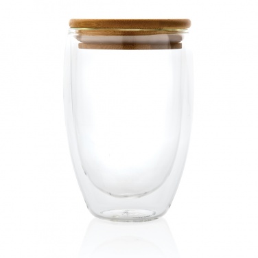 Logo trade promotional gifts image of: Double wall borosilicate glass with bamboo lid 350ml
