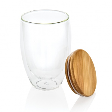 Logo trade promotional giveaways image of: Double wall borosilicate glass with bamboo lid 350ml