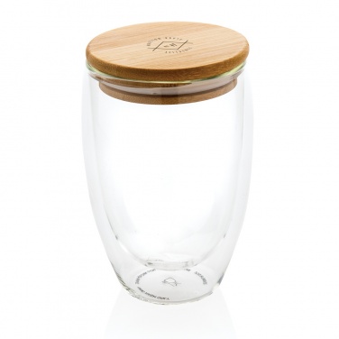 Logo trade business gifts image of: Double wall borosilicate glass with bamboo lid 350ml