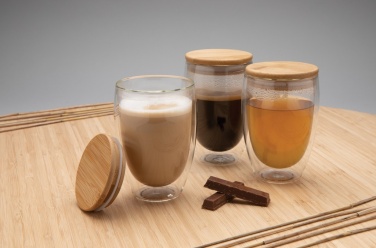 Logo trade promotional product photo of: Double wall borosilicate glass with bamboo lid 350ml