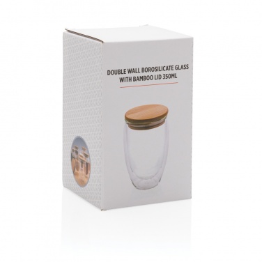 Logo trade promotional products picture of: Double wall borosilicate glass with bamboo lid 350ml
