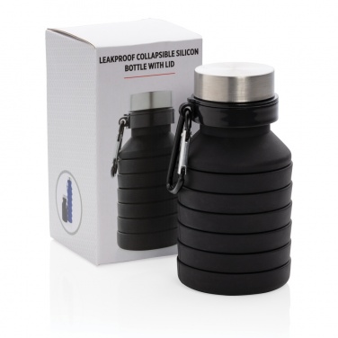 Logo trade promotional items image of: Leakproof collapsible silicone bottle with lid