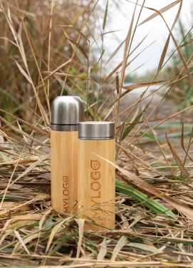 Logo trade business gifts image of: Leak proof bamboo vacuum bottle