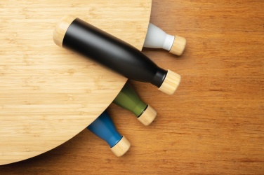 Logo trade business gifts image of: Vacuum stainless steel bottle with bamboo lid and bottom