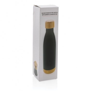 Logo trade promotional giveaways image of: Vacuum stainless steel bottle with bamboo lid and bottom