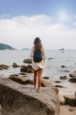 Logotrade advertising product image of: Impact AWARE™ recycled denim drawstring backpack