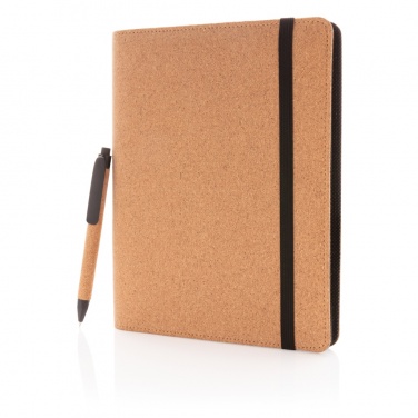 Logo trade advertising products image of: Deluxe cork portfolio A5 with pen