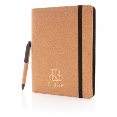 Logo trade promotional merchandise photo of: Deluxe cork portfolio A5 with pen