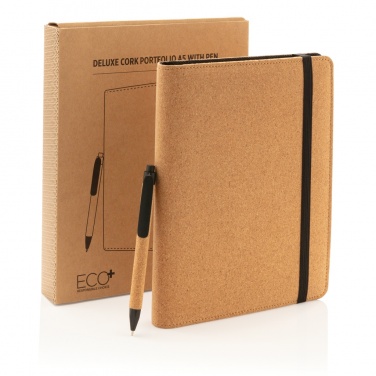 Logo trade business gifts image of: Deluxe cork portfolio A5 with pen