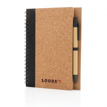 Logo trade promotional merchandise picture of: Cork spiral notebook with pen