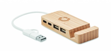 Logo trade advertising products picture of: Bamboo USB 4 ports hub
