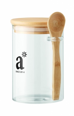 Logo trade advertising product photo of: Glass jar with spoon 600 ml