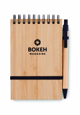 Logo trade promotional merchandise picture of: A6 bamboo notepad with pen SONORABAM