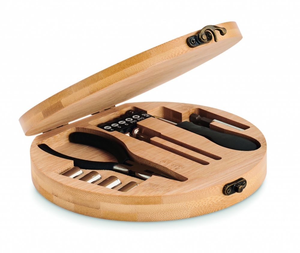 Logo trade corporate gifts picture of: 15 piece tool set bamboo case