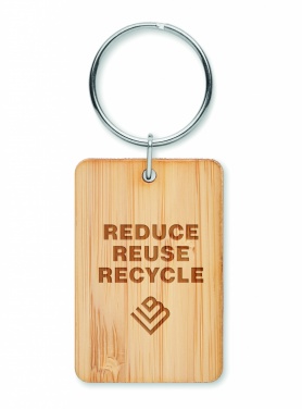 Logo trade promotional merchandise picture of: Rectangular bamboo key ring Riihimäki