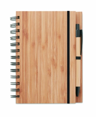 Logo trade promotional giveaway photo of: Bamboo notebook with pen lined BAMBLOC