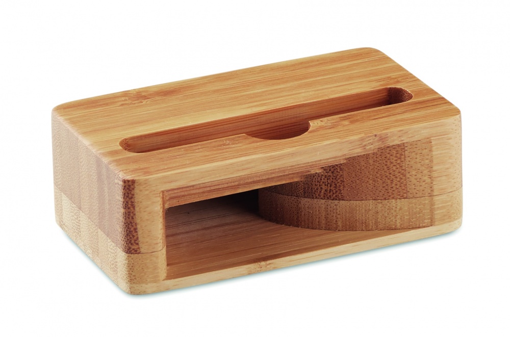 Logo trade promotional giveaway photo of: Bamboo phone stand-amplifier CARACOL