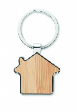Logo trade corporate gifts picture of: House key ring metal bamboo NORDIC