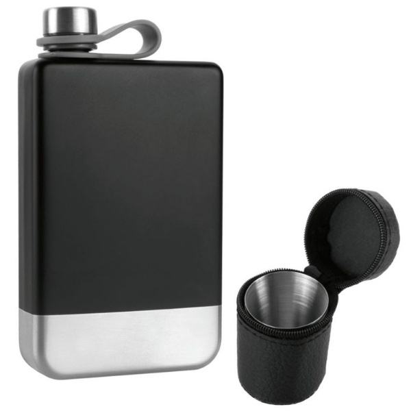 Logotrade promotional merchandise picture of: Hip flask set TAHAT Schwarzwolf
