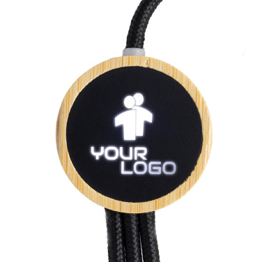 Logo trade promotional merchandise photo of: 3-in-1 cable with elighted logo in a wooden casing, LH-ZMU06