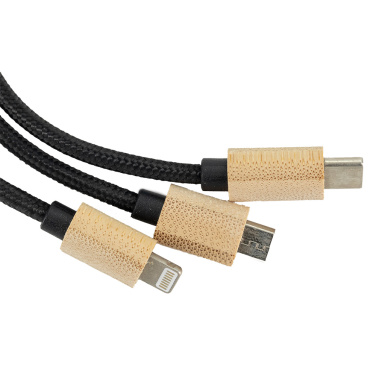 Logo trade promotional items image of: 3-in-1 cable with elighted logo in a wooden casing, LH-ZMU06