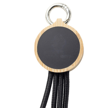 Logo trade promotional item photo of: 4-in-1 cable with elighted logo in a wooden casing, LH-ZMU05