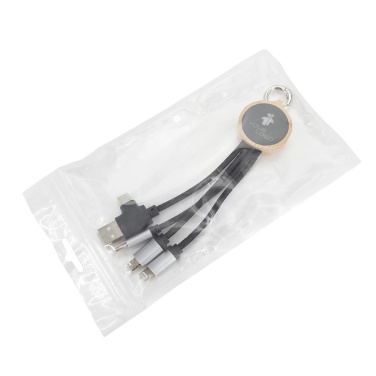 Logo trade corporate gift photo of: 4-in-1 cable with elighted logo in a wooden casing, LH-ZMU05