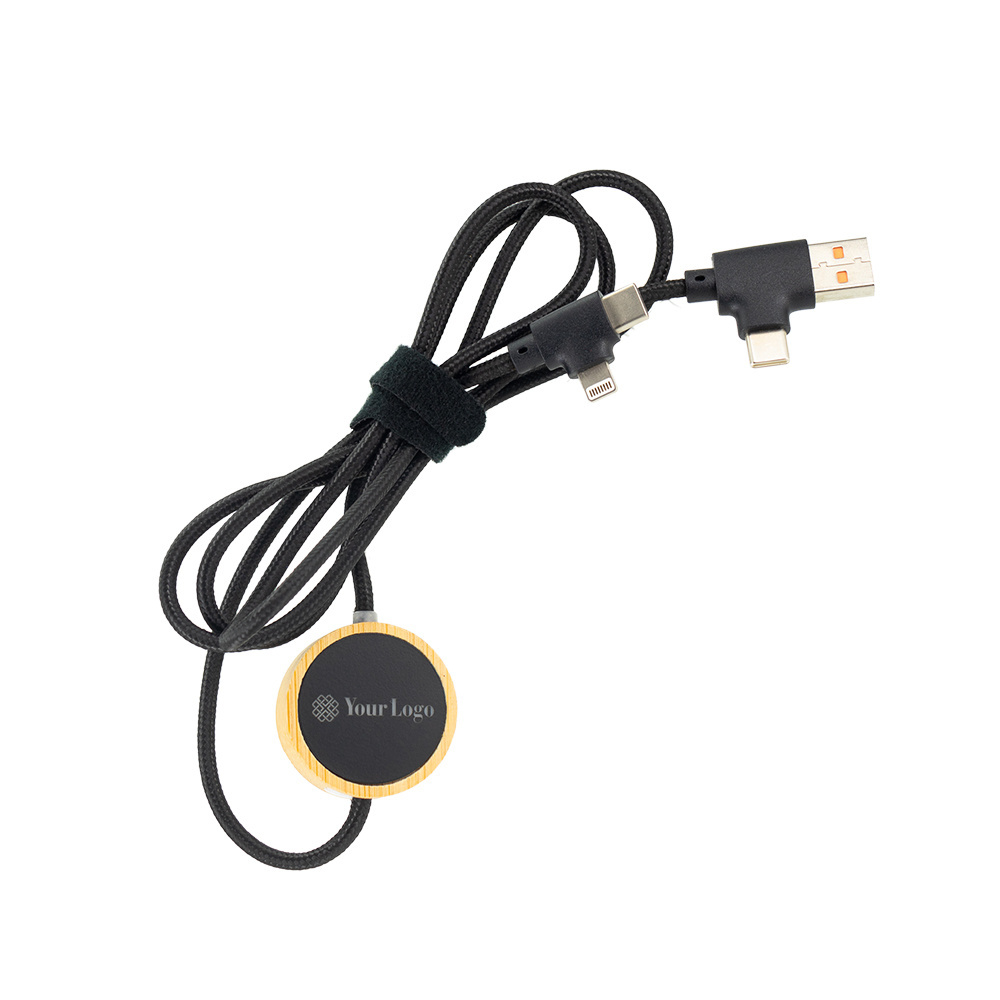 Logotrade promotional item picture of: 4in1 long wooden cable with elighted logo for engraving