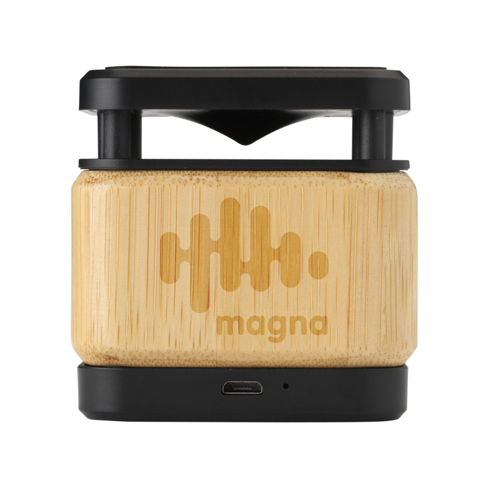 Logotrade promotional items photo of: Bamboo Block Speaker with wireless charger