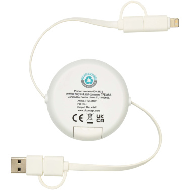 Logo trade promotional giveaways picture of: Chechia 5-in-1 recycled plastic 100 cm retractable data sync and 45W fast charge cable