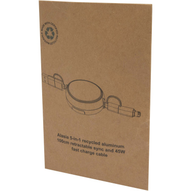 Logo trade promotional items picture of: Alasia 5-in-1 100 cm recycled plastic and aluminium retractable data sync and 45W fast charge cable