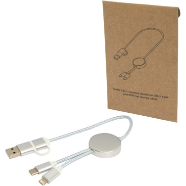 Logo trade promotional merchandise image of: Alasia 5-in-1 recycled aluminium and plastic 30 cm data sync and 27W fast charge cable