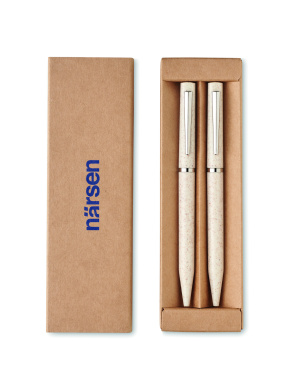 Logo trade promotional products image of: Wheat straw/ABS twist pen set